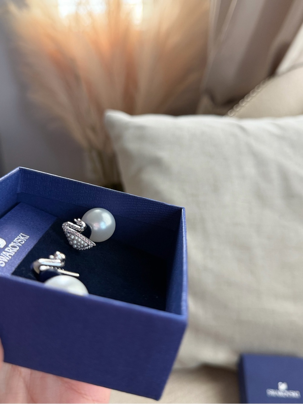 Swarovski Pearl and Crystal Swan Earrings in White and Silver - Picture 5 of 5